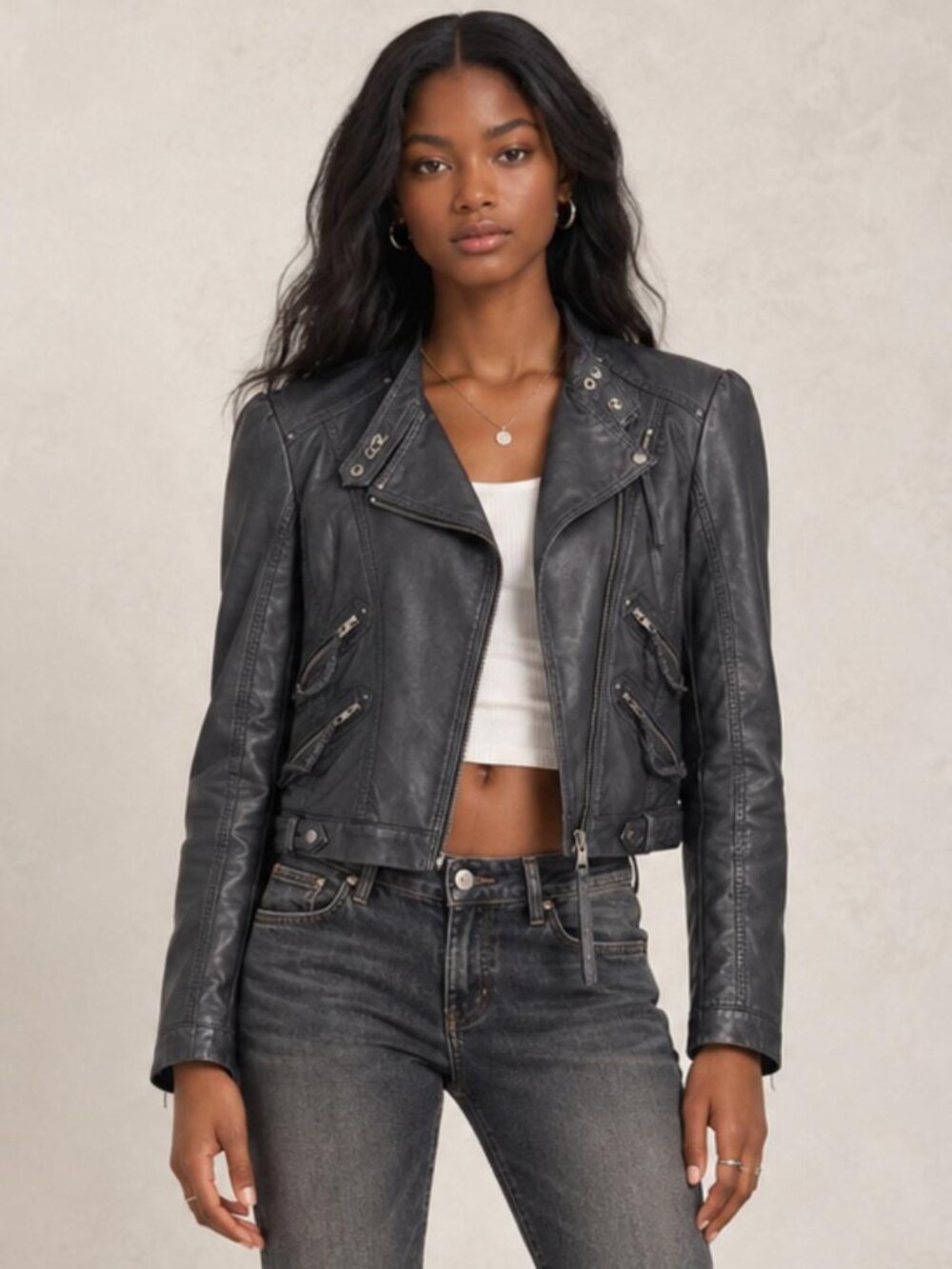 Bebe Genuine Leather Moto Jacket Black Y2K 90s Biker - XS